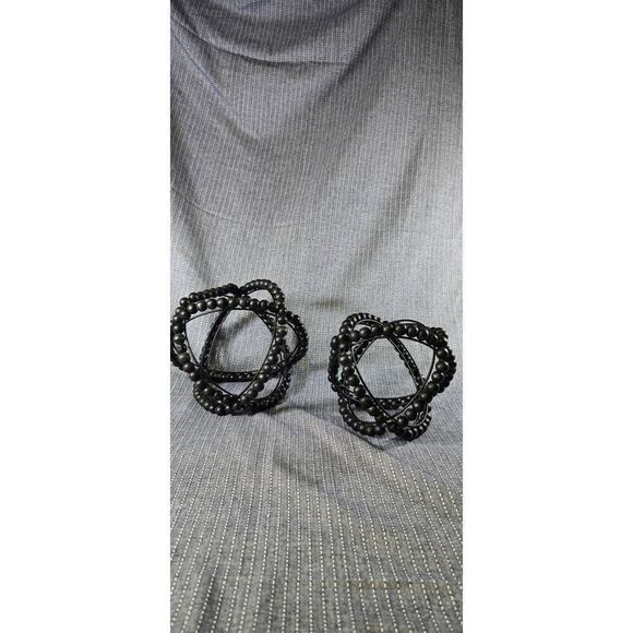 2 Black Wooden Bead & Metal Orb Sculptures - Picture 1 of 7